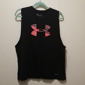 Under armour, sz Large black tank with pink logo